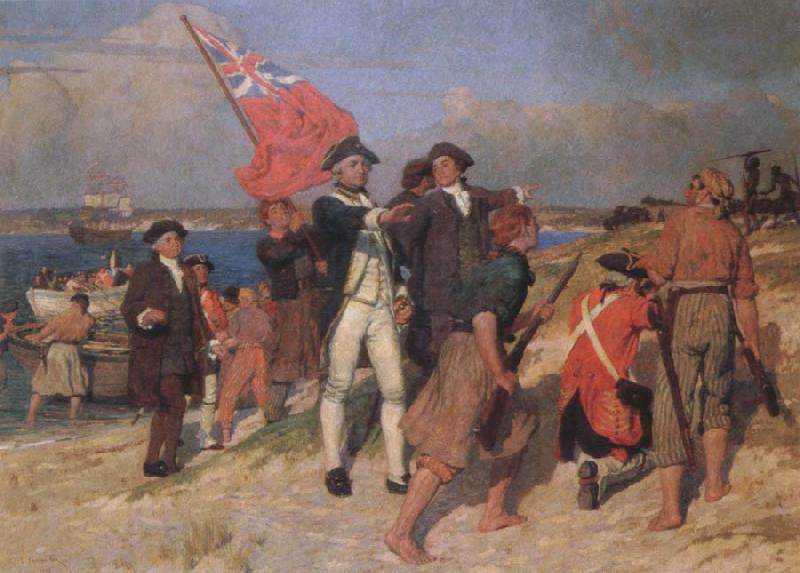 E.Phillips Fox landing of captain cook at botany bay,1770 oil painting image